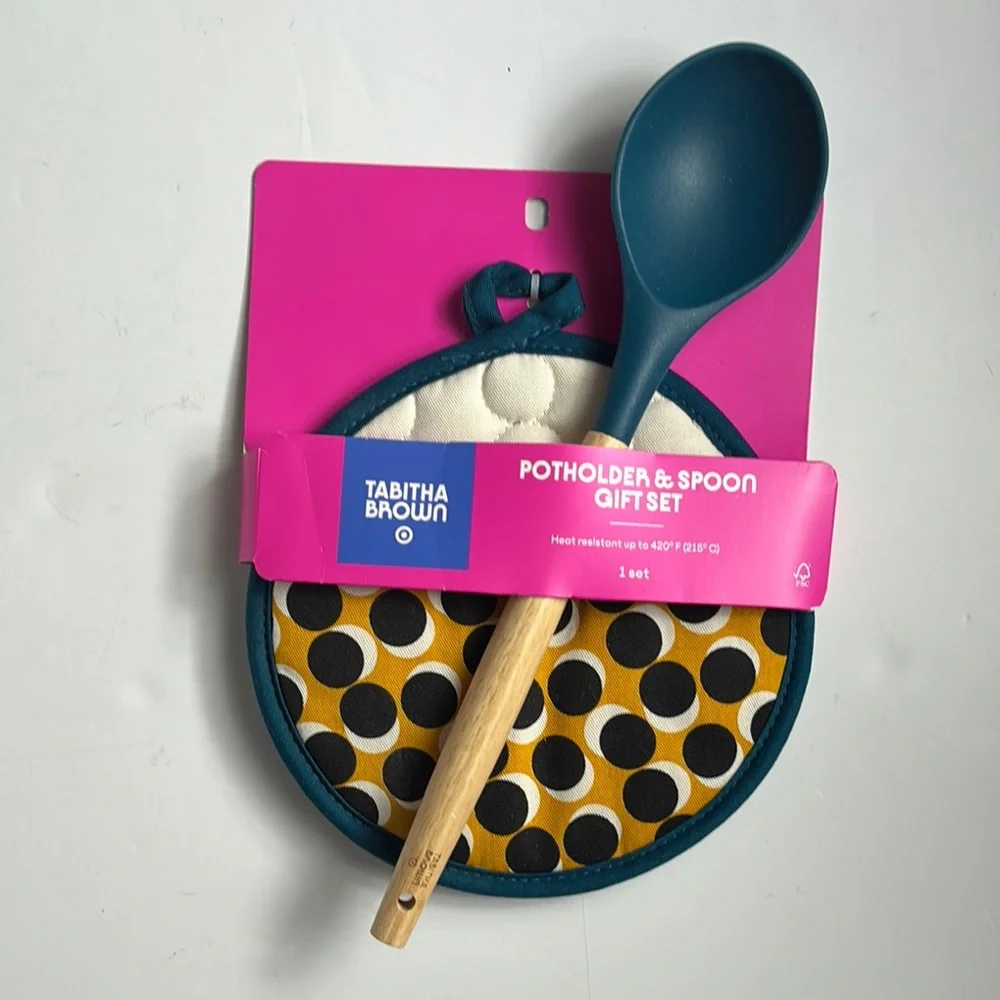 Tabitha Brown LIMITED EDITION Teal Spoon and Polka Dot Pot Holder Set
